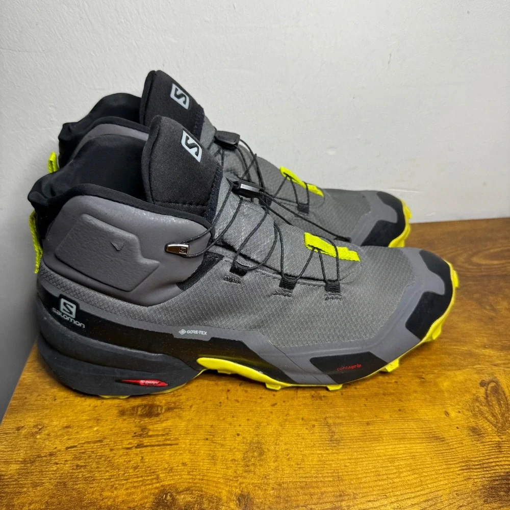 Salomon Cross Hike Mid GTX Hiking Boots Mens Size 11 Gray Yellow 411186